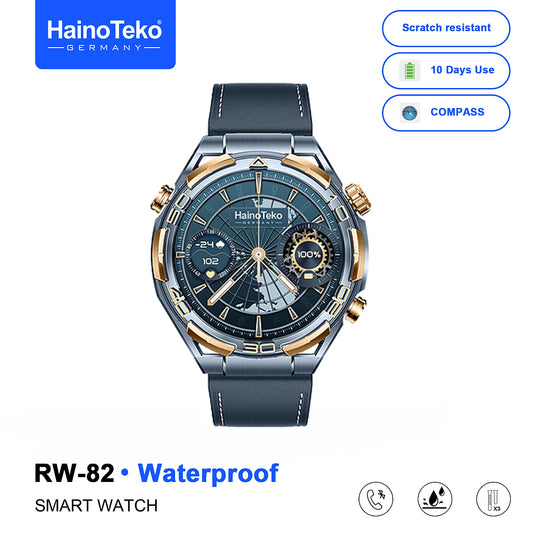 HainoTeko RW-82 Waterproof Smart Watch with Bluetooth Calling AMOLED Display, Compass Function, 3 Interchangeable Straps and 10 Days Battery Life Designed for Men
