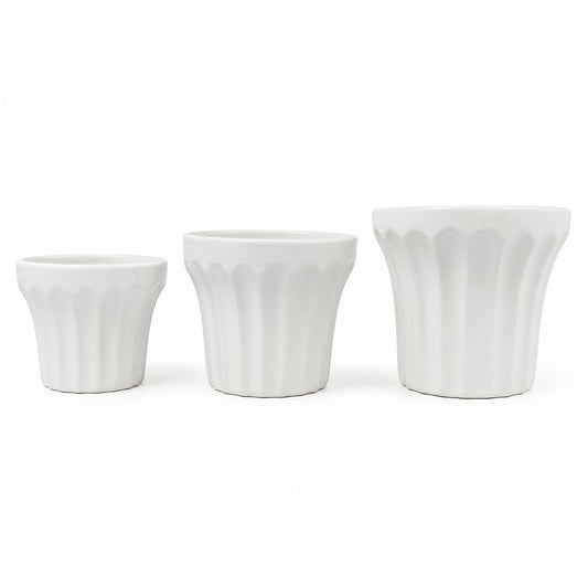 3-Piece Ceramic Plant Pot Set for Indoor & Outdoor Plants – Decorative Flower Planters with Modern Textured Design, Small, Medium & Large Sizes for Succulents, Herbs, Flowers & Home Dccor White