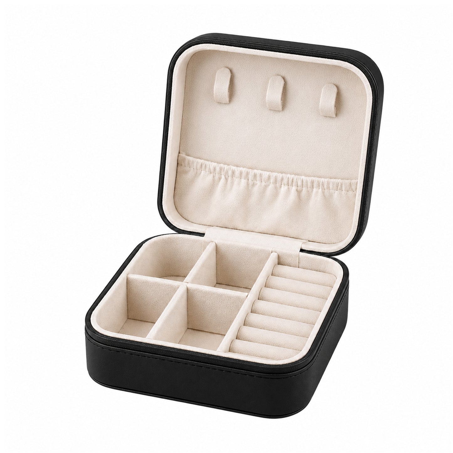 Portable Travel Jewelry Organizer Box with Zipper Compact Jewelry Storage Case for Rings, Earrings, Necklaces, Bracelets, Watches & Small Accessories