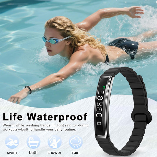 Smart Bracelet Fitness Tracker with Waterproof Heart Rate, Sleep Monitoring Bluetooth 5.3 Health Tracker Bracelet Designed for Ladies and Gents Black