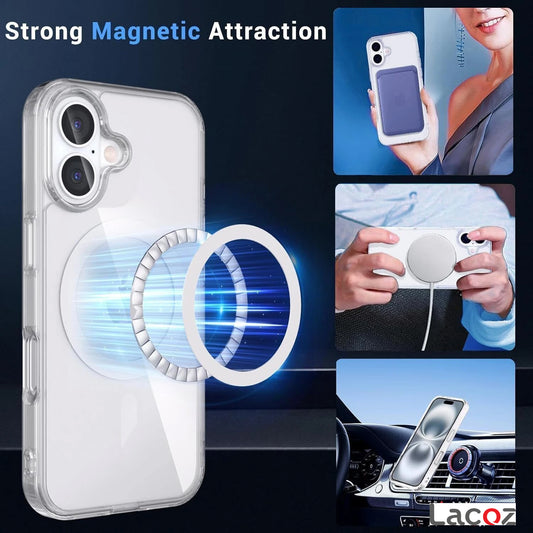 Premium Magnetic Transparent Phone Case for iPhone 16 Plus Crystal Clear Protective Cover with Strong Magnetic Ring for Wireless Charging