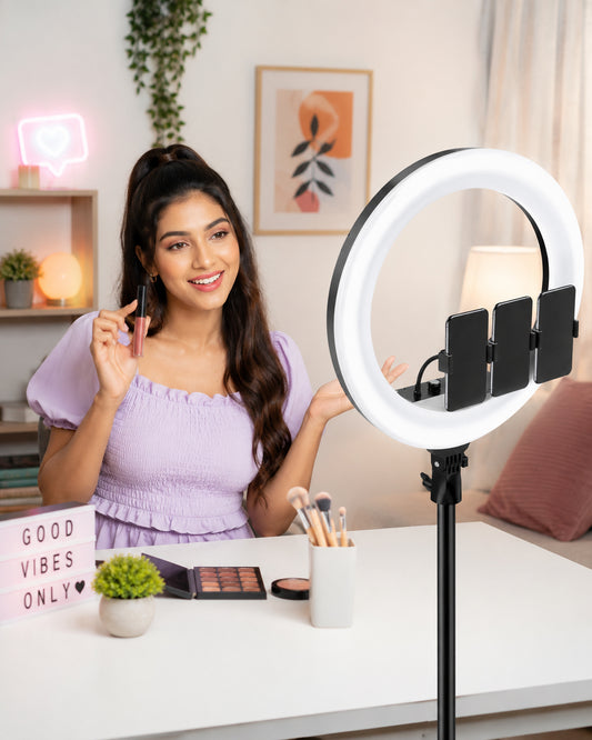21-Inch LED Ring Light with Tripod Stand, 3 Phone Holders & Remote Control – Dimmable Ring Light for Live Streaming, Video Recording, Photography, Makeup & Content Creation