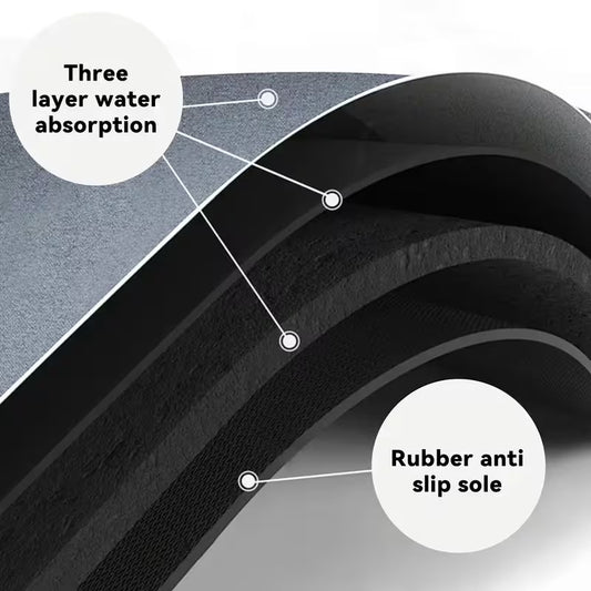 Quick-Drying Mud Bathroom Mat Non-Slip Super Absorbent Floor Rug, Soft Fast-Dry Bath Carpet for Bathroom, Kitchen & Entrance Black