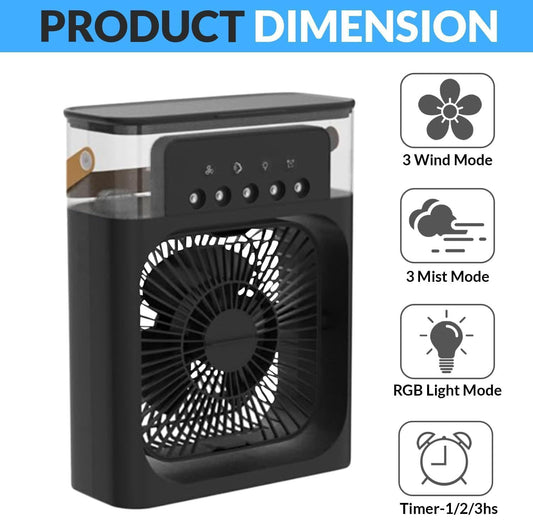 Portable Air Cooler Fan with Humidifier 3-Speed Turbo Cooling LED Night Light USB Powered Personal Air Cooler for Home, Office & Travel Black