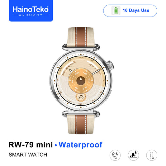 HainoTeko RW-79 Mini Waterproof Smart Watch with AMOLED Display Bluetooth Call 3 Interchangeable Straps and Charging Cable Designed for Ladies