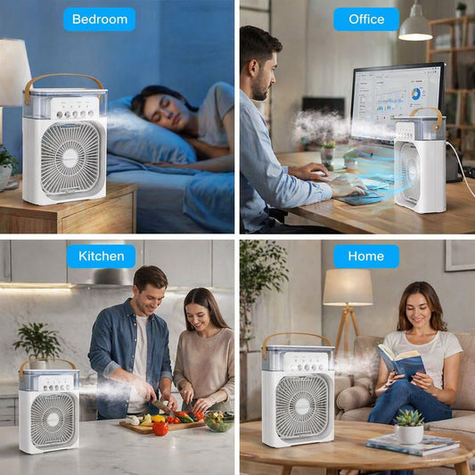 Portable Air Cooler Fan with Humidifier 3-Speed Turbo Cooling LED Night Light USB Powered Personal Air Cooler for Home, Office & Travel White
