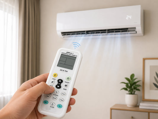 Universal Air Conditioner Remote Control 4000-in-1 With LCD Display, Easy Setup, Timer, Cool & Heat Functions Compatible with Most AC Brands White