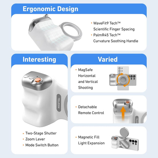 Fun Shot Magnetic Grip with Remote Control MagSafe Compatible Camera Grip for Smartphones Strong Dual-Sided Magnet Ergonomic Handle for Stable Photography & Video Shooting