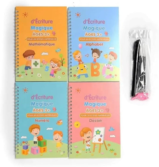 4pcs French Magic Practice Copybook Pen Preschools Kids Calligraphy Notebook Children Reusable Learning Book, Learning Games, Numbers, Alphabet and Calculating