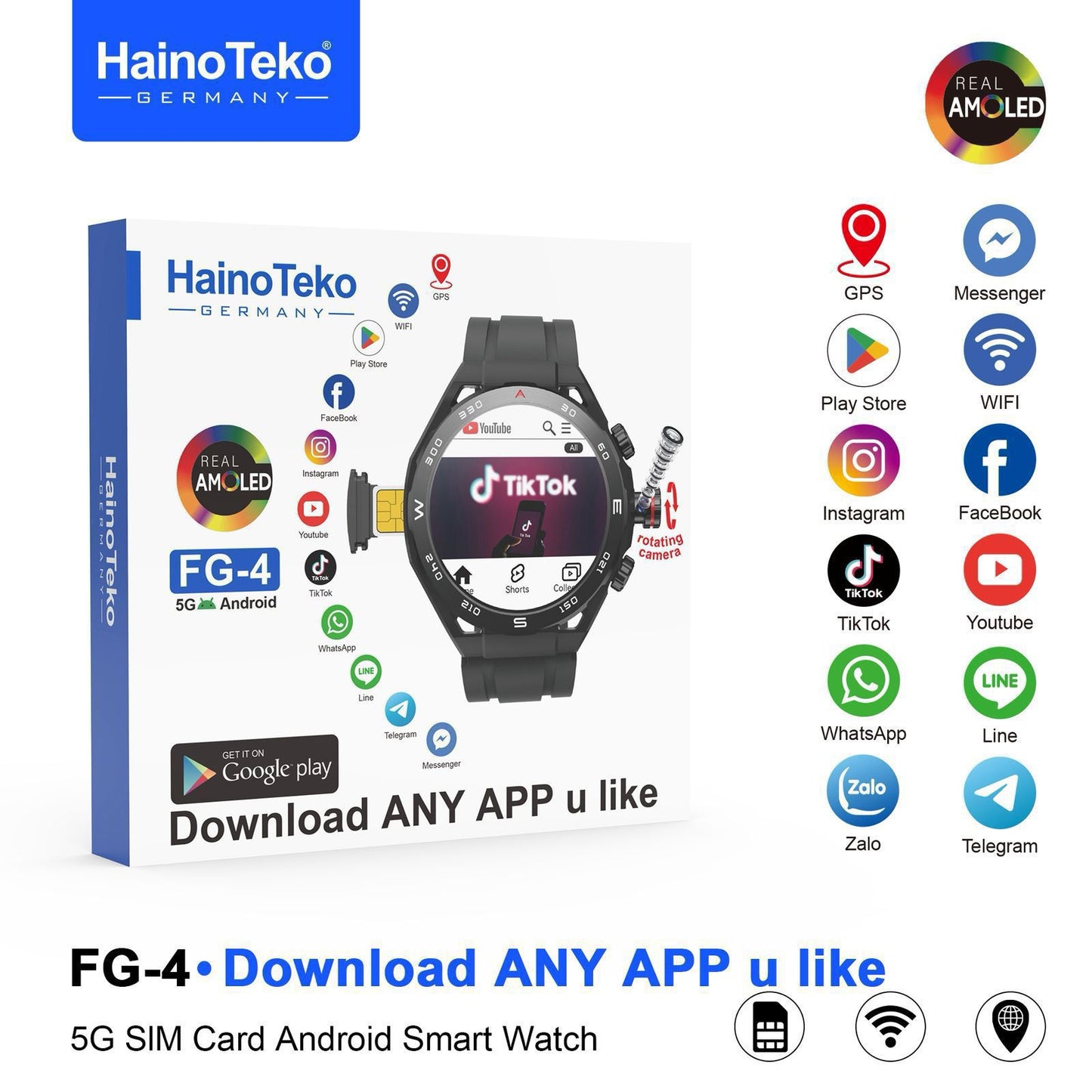 HainoTeko FG-4 Smart Watch with AMOLED Display Smart Notifications Social Media & Fitness Tracking and Multi-Sport Modes Designed for Gents Black