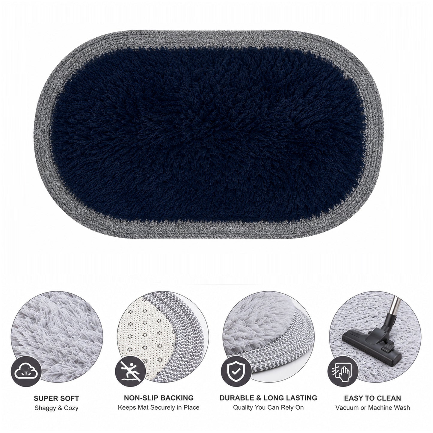 Ultra Soft Shaggy Floor Mat with Non-Slip Backing, Washable Plush Rug for Bedroom, Living Room, Bathroom, Kitchen & Entryway Blue