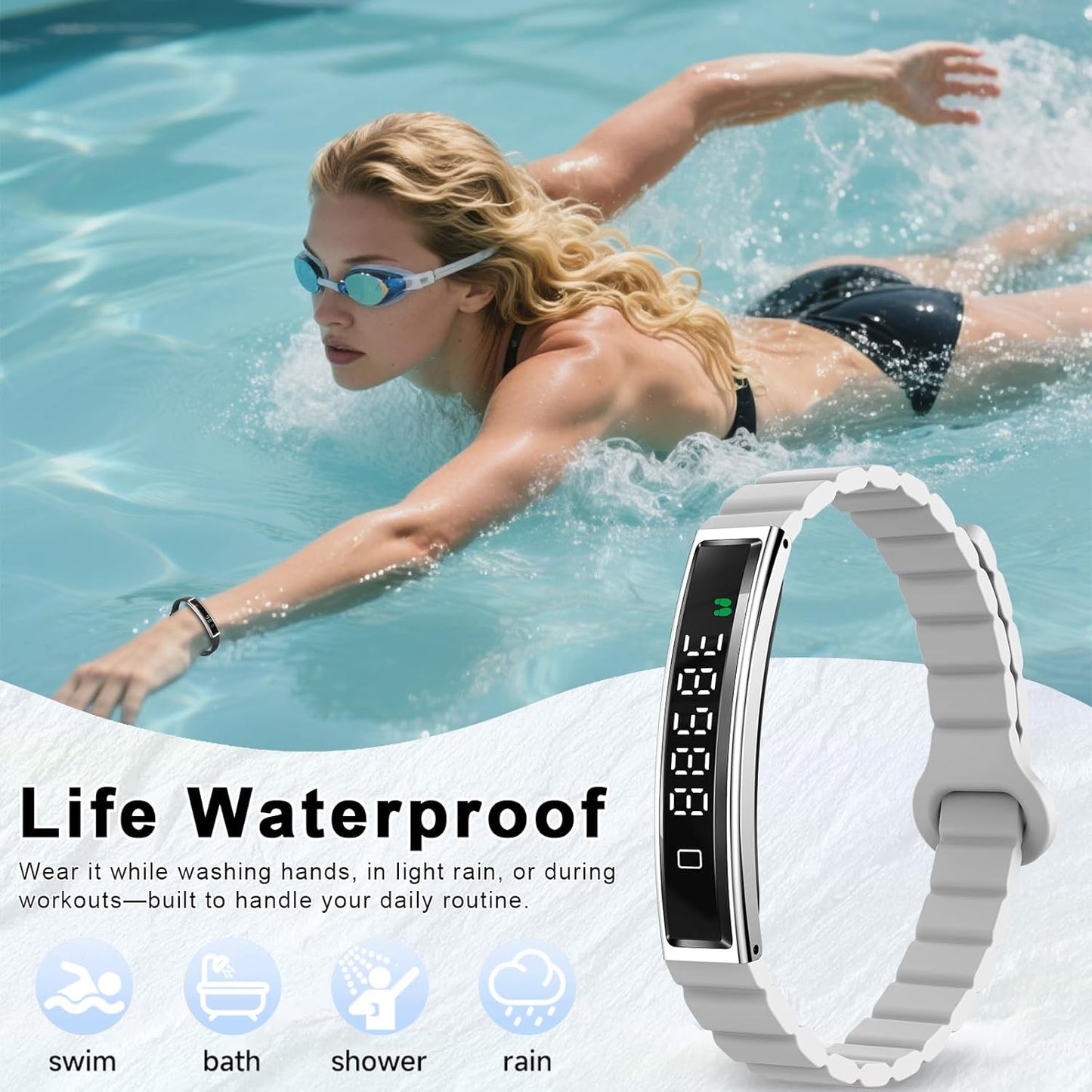 Smart Bracelet Fitness Tracker with Waterproof Heart Rate, Sleep Monitoring Bluetooth 5.3 Health Tracker Bracelet Designed for Ladies and Gents Silver