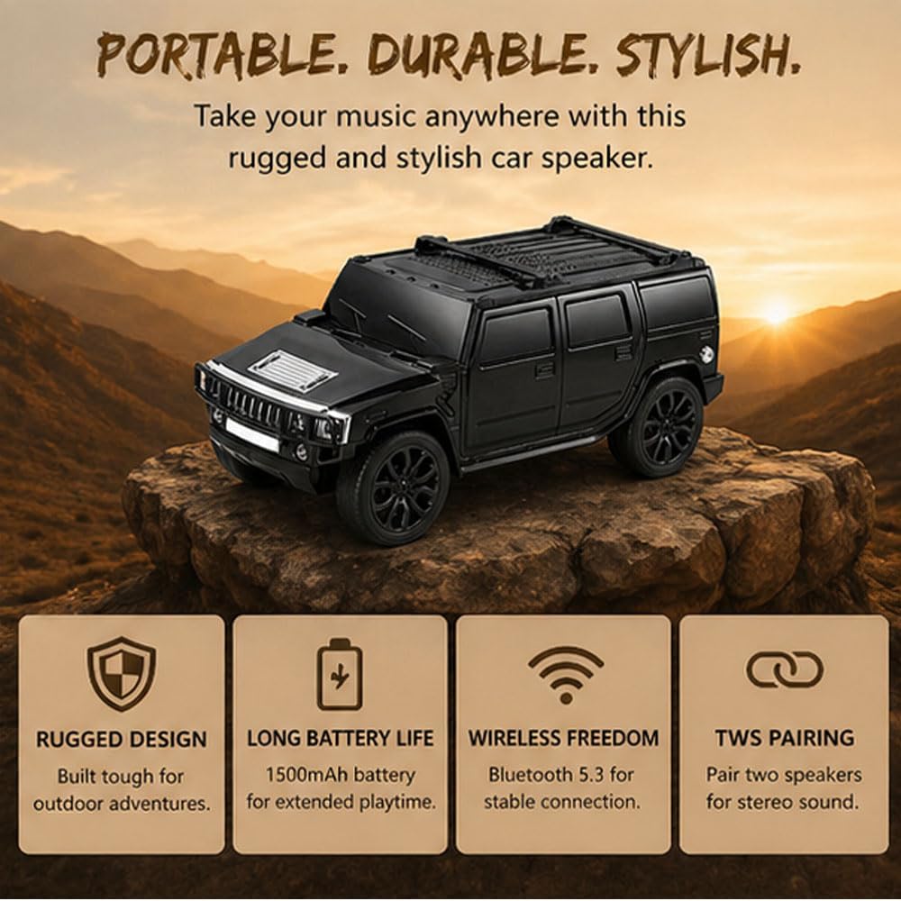 Car Shape Bluetooth Speaker with FM Radio, USB/TF Card Support, TWS Pairing, 8W Output 1500mAh Rechargeable Battery, Portable Wireless Speaker
