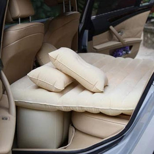 Multi Purpose Inflatable Car Air Bed Mattress for SUV MPV and Car Portable Travel Sleeping Bed with Pump Durable & Comfortable for Camping Road Trips and Outdoor Adventures (Beige)