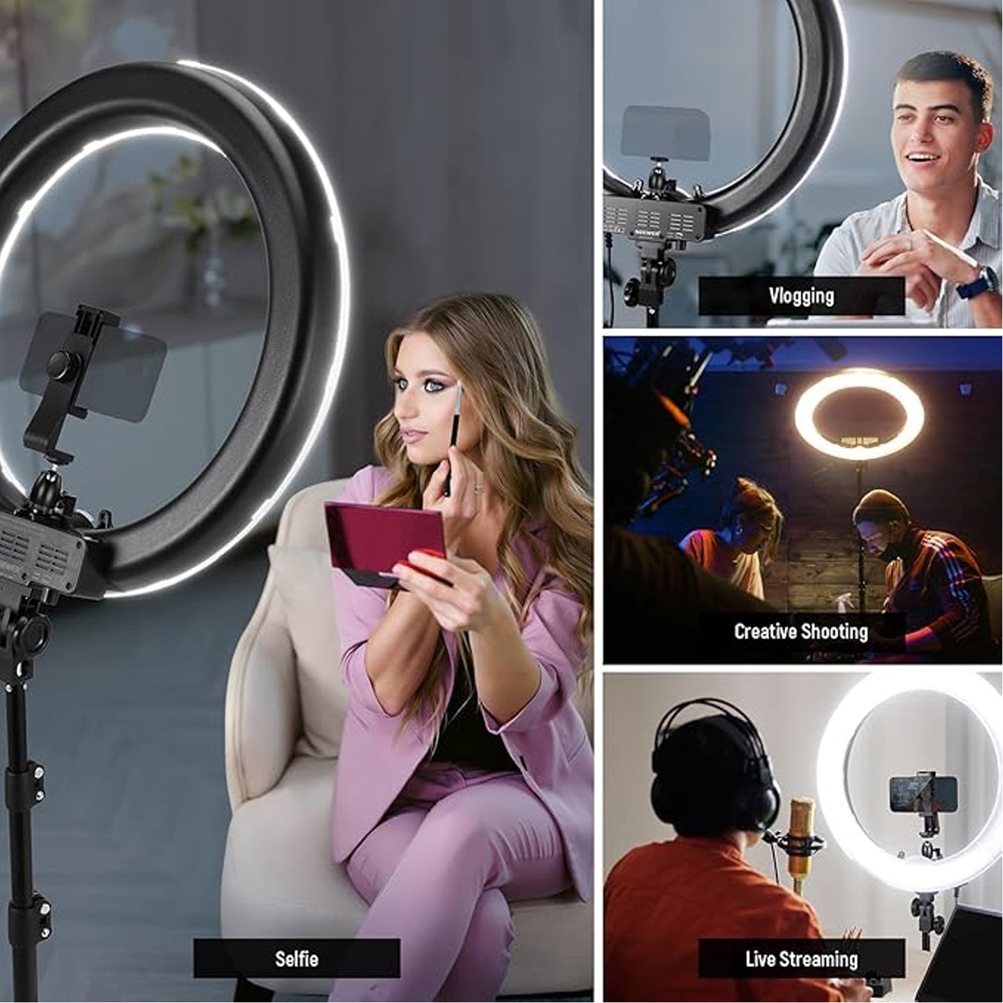 21-Inch LED Ring Light with Tripod Stand, 3 Phone Holders & Remote Control – Dimmable Ring Light for Live Streaming, Video Recording, Photography, Makeup & Content Creation