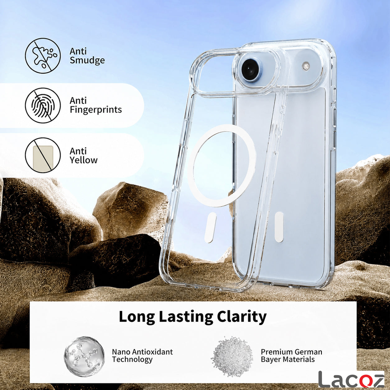 Premium Magnetic Transparent Phone Case for iPhone 17 Air Crystal Clear Protective Cover with Strong Magnetic Ring for Wireless Charging