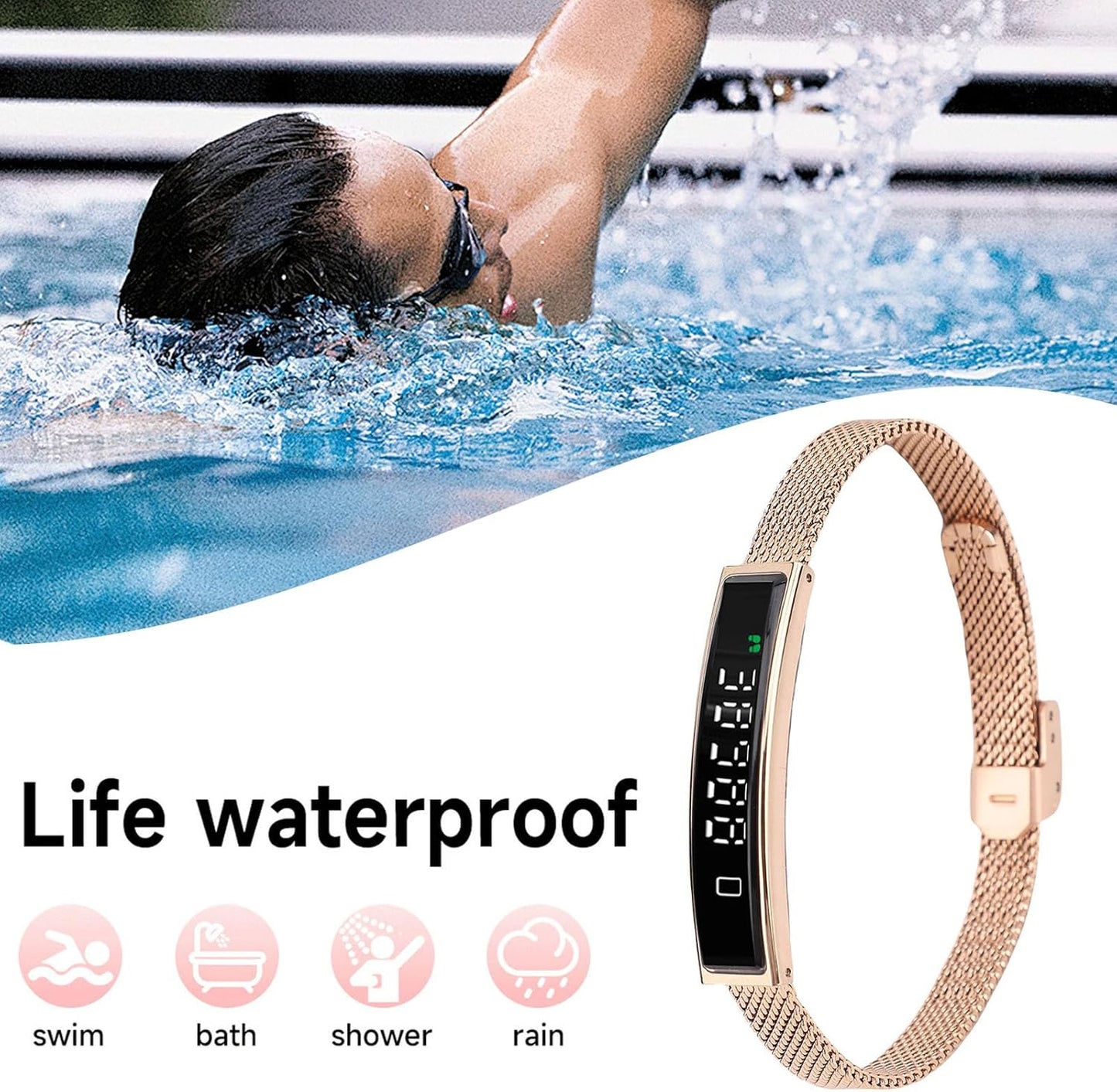 Smart Bracelet Fitness Tracker with Waterproof Heart Rate, Sleep Monitoring Bluetooth 5.3 Health Tracker Bracelet Designed for Ladies and Gents Gold