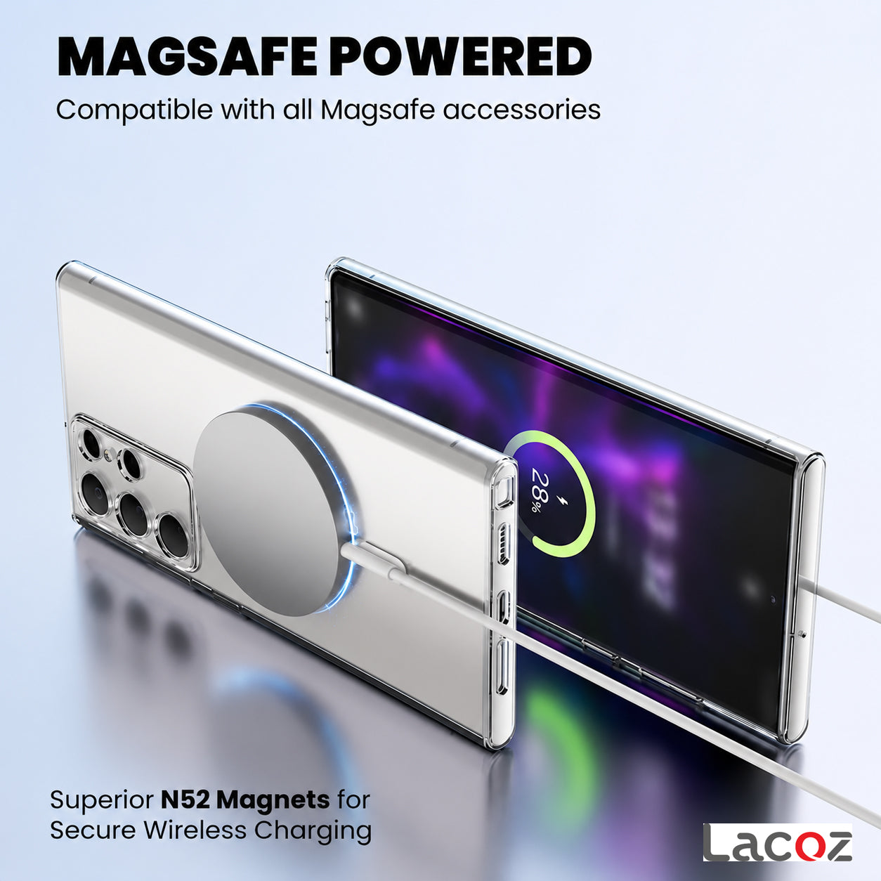 Premium Magnetic Transparent Phone Case for Samsung Galaxy S24 Ultra Crystal Clear Protective Cover with Strong Magnetic Ring for Wireless Charging