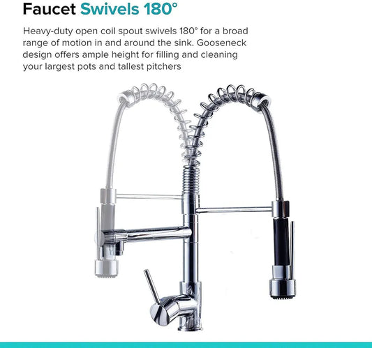 Kitchen Sink Mixer Tap Chrome Brass 360 Degree Rotation Single Hole with Pull Out Spray Kitchen Sink Taps
