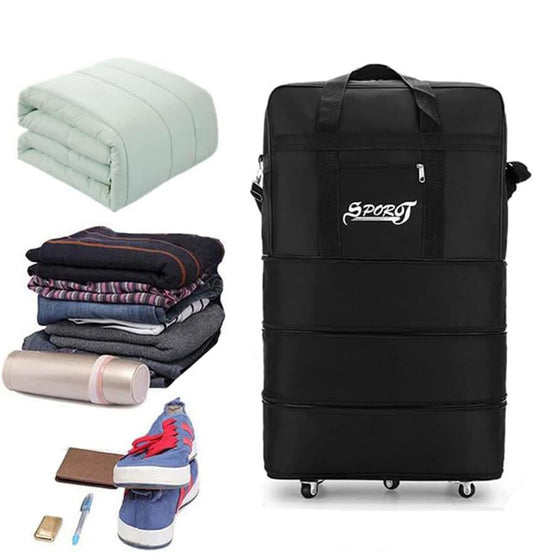 Travel Moving Trolley Luggage Foldable Bag with Wheels, Waterproof Zipper, Extendable Duffel Organiser, Lightweight