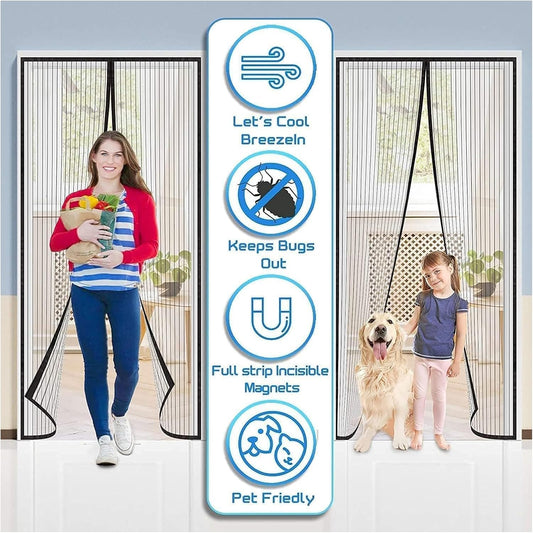 Screen Net Magnetic Anti Mosquito Bug Home Door Curtain, Magnetic Mosquito Net for Door, Auto-Closing Insect Screen to Keep Mosquito Out - with Stay Open Feature