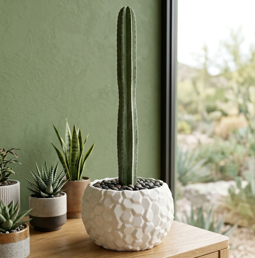 Hexagonal Textured Ceramic Succulent Pot – Modern White Planter