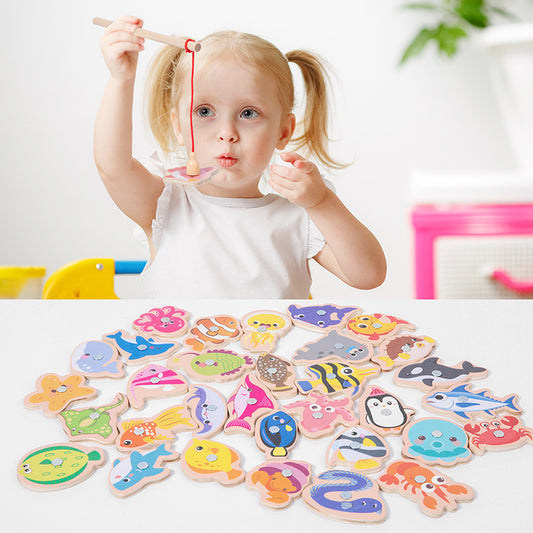 Magnetic Fishing Game Toy Set for Kids 3+ Years Wooden Educational Fishing Toy with 33 Sea Animals Magnetic Fishing Rod Early Learning & Hand-Eye Coordination Montessori Toy