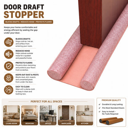Double-Sided Door Draft Stopper Under Door Seal Guard Noise Reduction, Dust & Insect Blocker, Energy Saving Door Bottom Insulator Easy Installation for Home & Office Tan