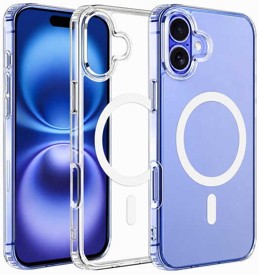 Premium Magnetic Transparent Phone Case for iPhone 16 Crystal Clear Protective Cover with Strong Magnetic Ring for Wireless Charging