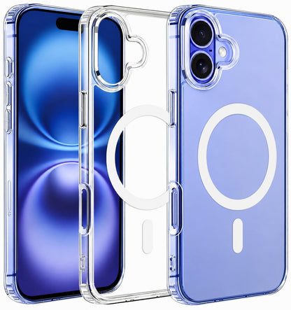 Premium Magnetic Transparent Phone Case for iPhone 16 Plus Crystal Clear Protective Cover with Strong Magnetic Ring for Wireless Charging