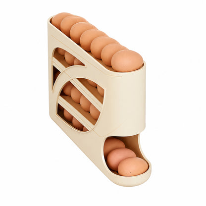 Automatic Rolling Egg Dispenser for Refrigerator, 4 Tier Egg Rack for Fridge, Space Saving Fridge Container, Holds 30 Eggs, Kitchen and Countertop Storage