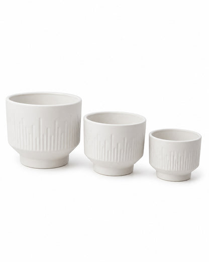 Premium Artisan Ceramic Planter Pots Set of 3 Matte White Stoneware Indoor Flower Pots with Drainage Hole Decorative Plant Pot Combo for Home & Office Decor