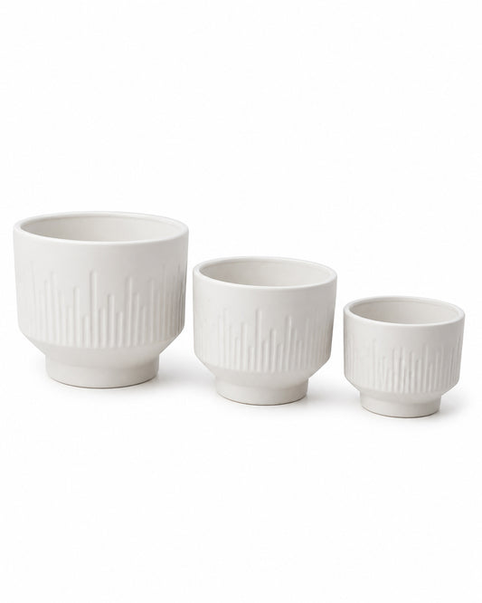 Premium Artisan Ceramic Planter Pots Set of 3 Matte White Stoneware Indoor Flower Pots with Drainage Hole Decorative Plant Pot Combo for Home & Office Decor