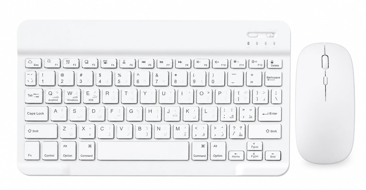 Wireless Bluetooth Keyboard and Mouse Combo – Rechargeable Slim Keyboard Kit with Multi-Device Support, Silent Click Mouse, Long Battery Life, Compact Portable Design for Laptop, PC, Tablet White