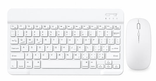 Wireless Bluetooth Keyboard and Mouse Combo – Rechargeable Slim Keyboard Kit with Multi-Device Support, Silent Click Mouse, Long Battery Life, Compact Portable Design for Laptop, PC, Tablet White