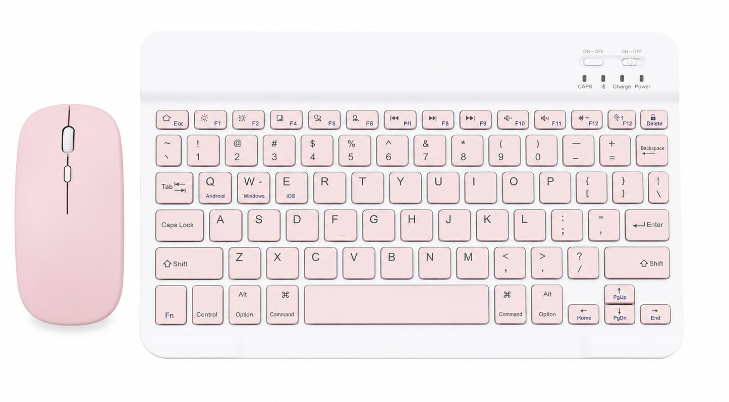 Wireless Bluetooth Keyboard and Mouse Combo – Rechargeable Slim Keyboard Kit with Multi-Device Support, Silent Click Mouse, Long Battery Life, Compact Portable Design for Laptop, PC, Tablet Pink
