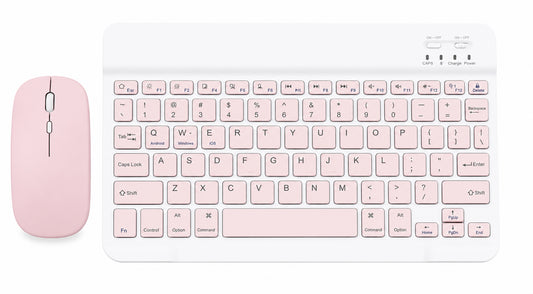Wireless Bluetooth Keyboard and Mouse Combo – Rechargeable Slim Keyboard Kit with Multi-Device Support, Silent Click Mouse, Long Battery Life, Compact Portable Design for Laptop, PC, Tablet Pink