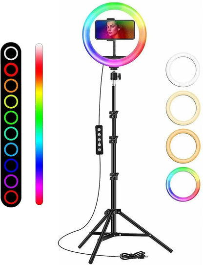 RGB LED Soft Ring Light with Mobile Holder & Adjustable Brightness 360° Rotating Selfie Ring Light for Live Streaming, Makeup, Photography & Video Recording (12 Inch)