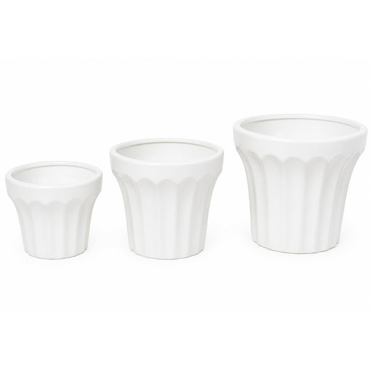 3-Piece Ceramic Plant Pot Set for Indoor & Outdoor Plants – Decorative Flower Planters with Modern Textured Design, Small, Medium & Large Sizes for Succulents, Herbs, Flowers & Home Dccor White