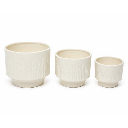 3-Piece Ceramic Flower Pot Set with Textured Design Decorative Indoor & Outdoor Planters for Succulents, Cactus, Herbs & Small Plants White