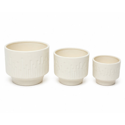 3-Piece Ceramic Flower Pot Set with Textured Design Decorative Indoor & Outdoor Planters for Succulents, Cactus, Herbs & Small Plants White