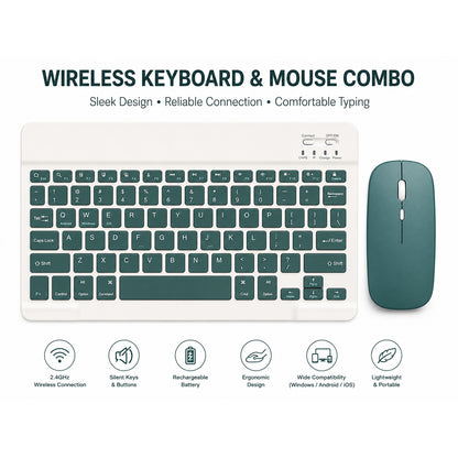 Wireless Rechargeable Keyboard & Mouse Combo with 2.4GHz USB Receiver, Silent Keys, Ergonomic Slim Design, Multi-Device Compatible for Windows, Android & iOS