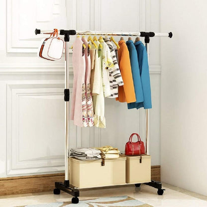 Adjustable Rolling Clothes Rack with Wheels, Heavy Duty Garment Rack, Portable Metal Clothing Hanging Stand, Extendable Coat Rack for Bedroom, Laundry Room, Retail Store & Home Organization