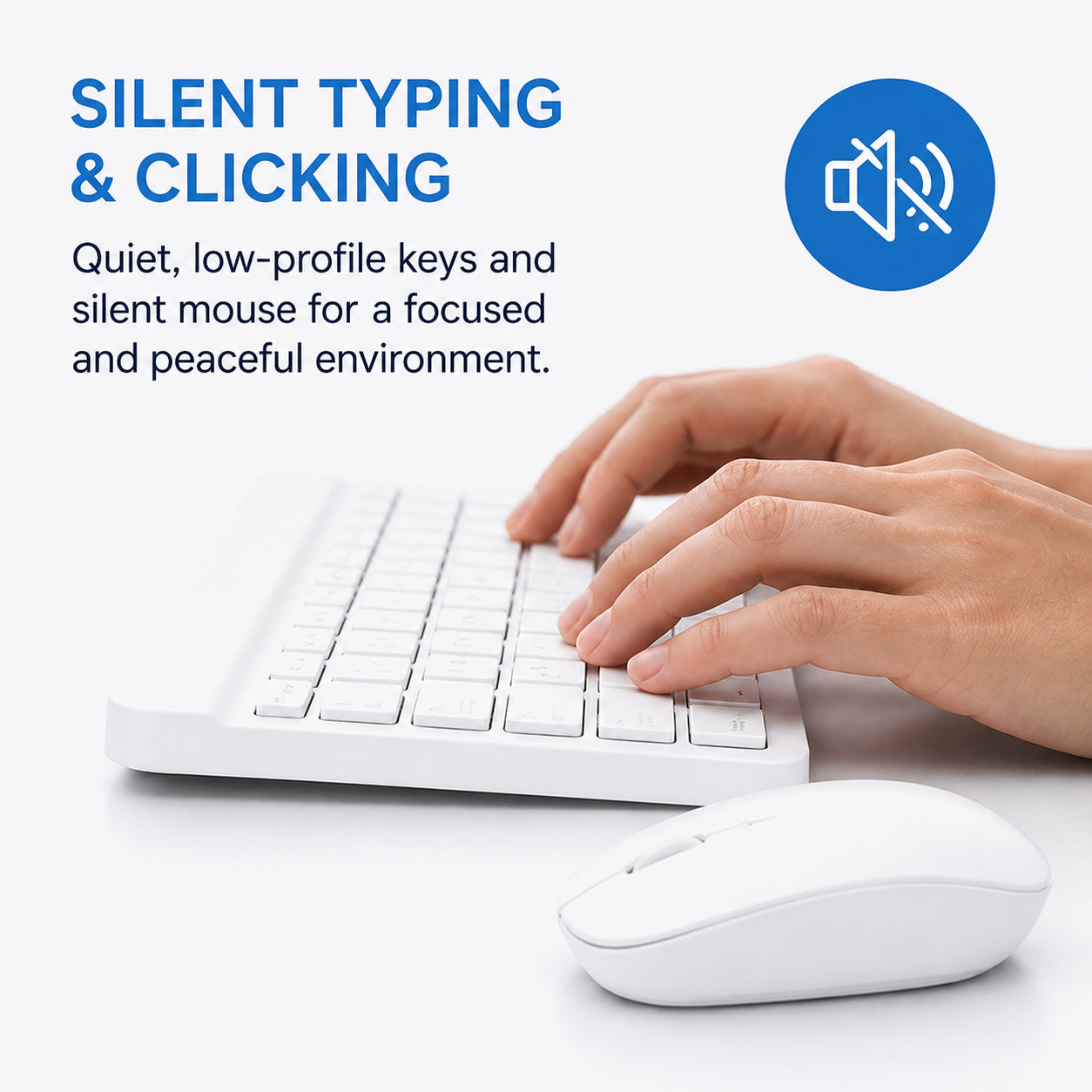 Wireless Bluetooth Keyboard and Mouse Combo – Rechargeable Slim Keyboard Kit with Multi-Device Support, Silent Click Mouse, Long Battery Life, Compact Portable Design for Laptop, PC, Tablet White