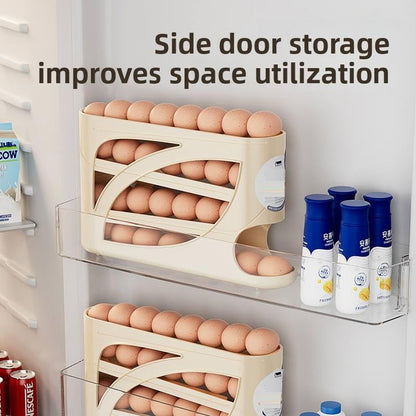 Automatic Rolling Egg Dispenser for Refrigerator, 4 Tier Egg Rack for Fridge, Space Saving Fridge Container, Holds 30 Eggs, Kitchen and Countertop Storage