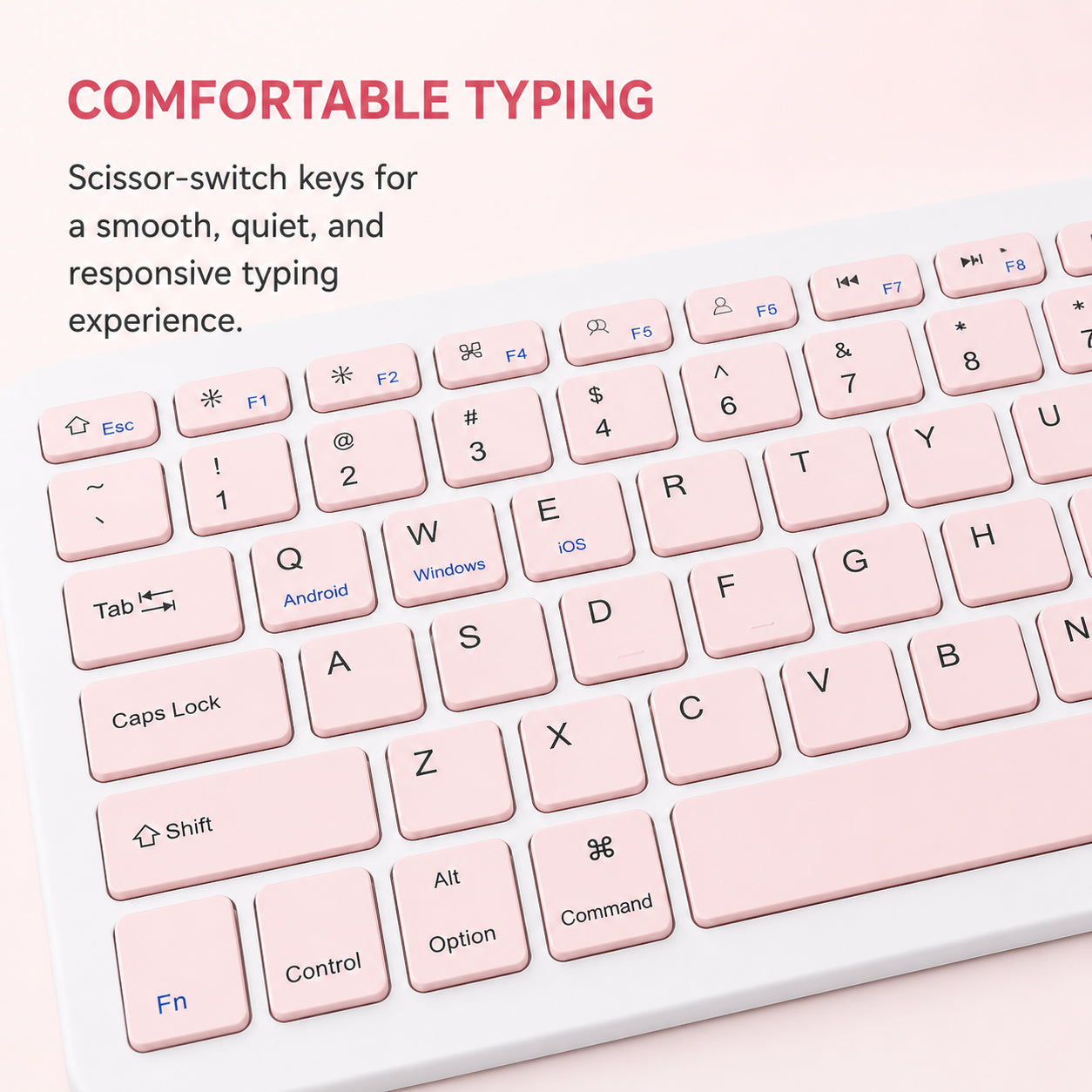 Wireless Bluetooth Keyboard and Mouse Combo – Rechargeable Slim Keyboard Kit with Multi-Device Support, Silent Click Mouse, Long Battery Life, Compact Portable Design for Laptop, PC, Tablet Pink