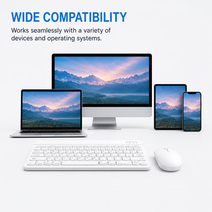 Wireless Bluetooth Keyboard and Mouse Combo – Rechargeable Slim Keyboard Kit with Multi-Device Support, Silent Click Mouse, Long Battery Life, Compact Portable Design for Laptop, PC, Tablet White