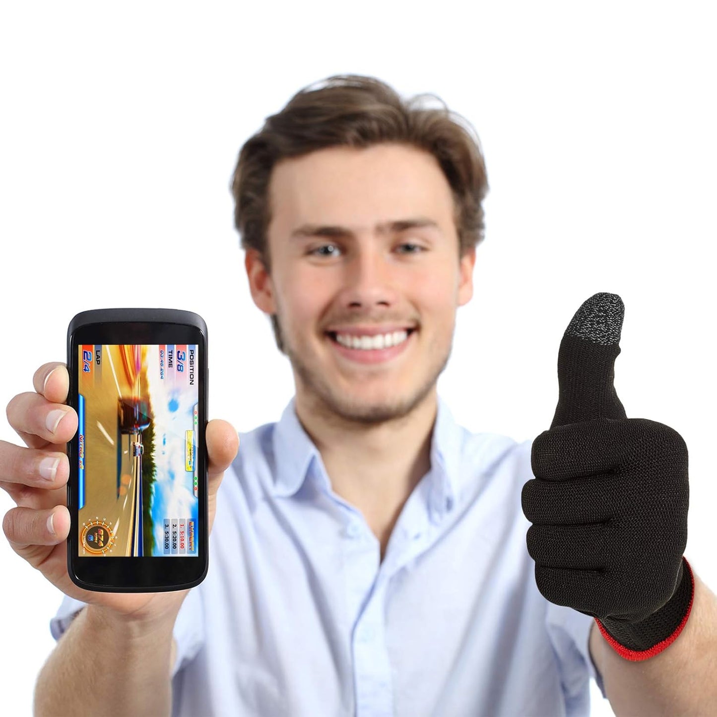 Gaming Cooler Fan & Finger Sleeve Combo Set – Wired Mobile Phone Cooling Fan with 3-Level Speed Adjustment, RGB LED Lights, USB Powered Smartphone Cooler with Anti-Sweat Gaming Gloves