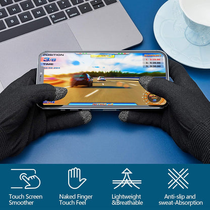 Game Gloves for Mobile Gaming Anti-Sweat Breathable Touch Finger Gloves with High Sensitivity, Anti-Slip & Stretch Fit for PUBG, COD, Racing & FPS Games Black