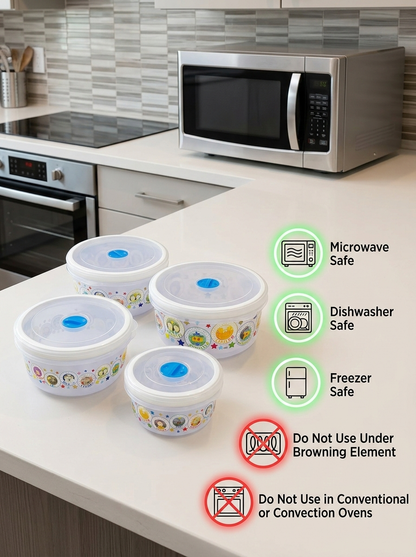 4 Pack Round Food Containers with Lids, Leak-proof Plastic, Meal Prep Bento Lunch Box, Microwave Freezer Dishwasher Safe, Multiple Sizes